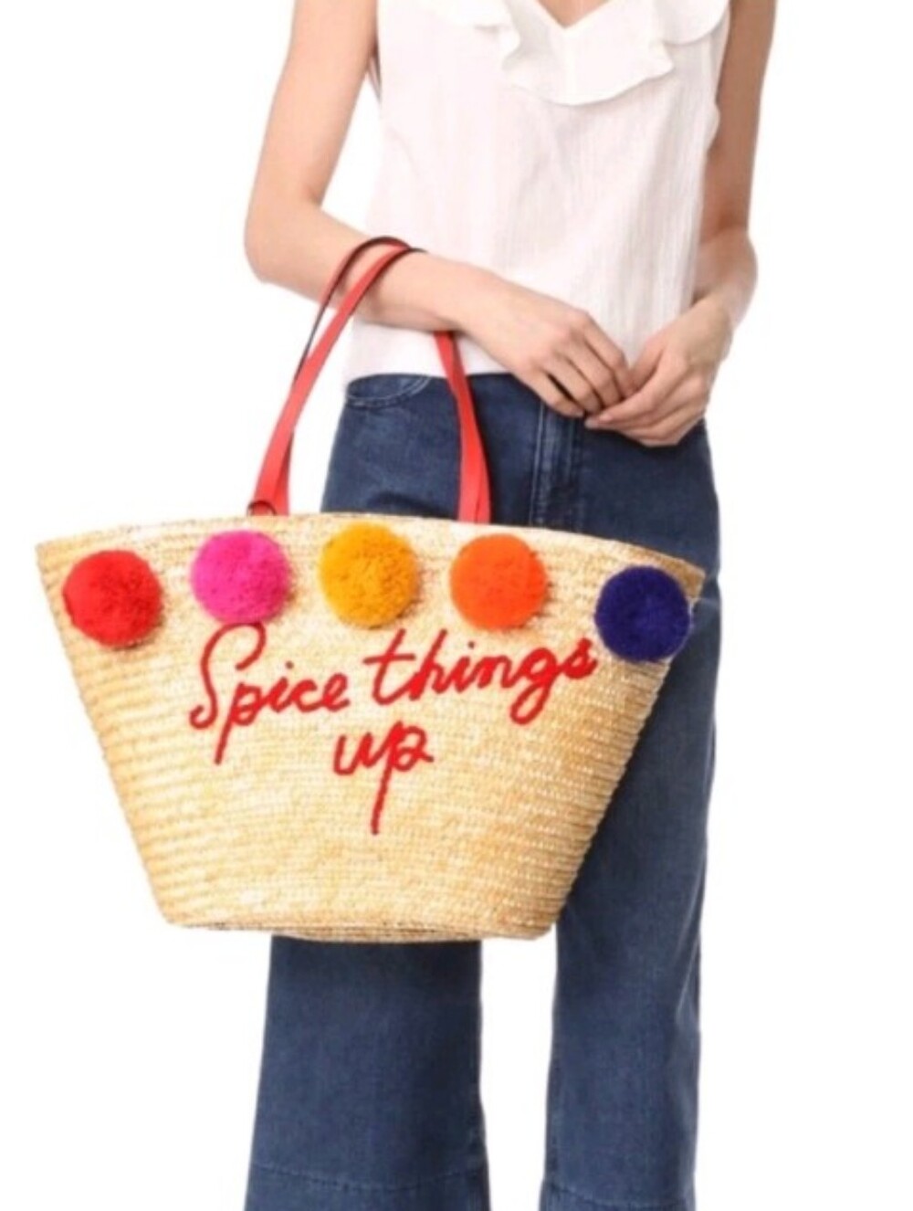 Kate Spade-Lewis Way Woven "Spice Things Up" Pom Pom Tote Bag 🌶️ - Picture 5 of 9